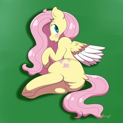 Size: 2000x2000 | Tagged: safe, artist:yanie-the-brown-pone, fluttershy, pegasus, pony, g4, blushing, butt, female, flutterbutt, high res, mare, plot, simple background, solo
