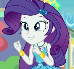Size: 769x720 | Tagged: safe, screencap, rarity, equestria girls, equestria girls specials, g4, my little pony equestria girls: better together, my little pony equestria girls: rollercoaster of friendship, animated, cropped, cute, female, geode of shielding, gif, raribetes, rarity peplum dress, smiling, solo