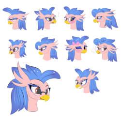 Size: 5000x5000 | Tagged: safe, artist:lunar froxy, oc, oc only, oc:vivian iolani, classical hippogriff, hippogriff, absurd resolution, blushing, expressions, female, glasses, simple background, solo, transparent background