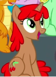 Size: 228x312 | Tagged: safe, screencap, cherry spices, smolder, pony, unicorn, g4, the washouts (episode), background pony, cropped, female, mare, open mouth, sitting, solo focus