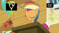 Size: 1920x1080 | Tagged: safe, screencap, scootaloo, pony, g4, the washouts (episode), female, rainbow wig, solo