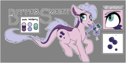 Size: 4000x2000 | Tagged: safe, artist:spoopygander, oc, oc only, oc:bittersweet, monster pony, original species, tatzlpony, back hair, cutie mark, ear fluff, feathered fetlocks, flower, looking at you, male, markings, outline, reference sheet, simple background, solo, stallion, tongue out