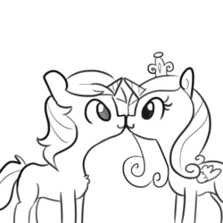 Size: 1280x1280 | Tagged: safe, artist:tjpones, princess cadance, shining armor, pony, g4, boop, cute, female, horn, horns are touching, kissing, male, monochrome, noseboop, ship:shiningcadance, shipping, simple background, sketch, straight, white background