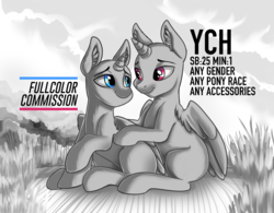 Size: 4130x3217 | Tagged: safe, artist:ask-colorsound, oc, pony, advertisement, any gender, black and white, commission, grayscale, monochrome, sketch, your character here