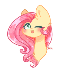 Size: 666x800 | Tagged: safe, artist:herrenaheart2005, fluttershy, pony, g4, bust, female, mare, one eye closed, simple background, solo, white background, wink