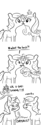 Size: 1650x4950 | Tagged: safe, artist:dsp2003, artist:tjpones edits, edit, princess cadance, queen chrysalis, shining armor, alicorn, pony, unicorn, g4, awesome face, blushing, comic, crying, disguise, disguised changeling, female, gay, infidelity, male, mare, monochrome, prank, ship:shining chrysalis, ship:shiningcadance, shipping, simple background, straight, tears of joy, white background