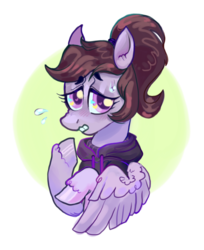 Size: 620x761 | Tagged: safe, artist:chaoticfunhouse, oc, oc only, oc:pillow case, pegasus, pony, ask-pillowcase, bust, female, mare, simple background, solo, transparent background, tumblr, tumblr blog, tumblr comic