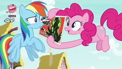 Size: 1920x1080 | Tagged: safe, screencap, pinkie pie, rainbow dash, g4, the washouts (episode), discovery family logo, poster, wow