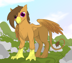 Size: 2720x2360 | Tagged: safe, artist:parallel black, oc, oc:moonquill, griffon, commission, digital art, female, griffon oc, high res, looking at you, mountain