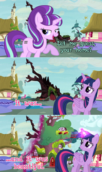 Size: 1280x2160 | Tagged: safe, edit, edited screencap, screencap, starlight glimmer, twilight sparkle, alicorn, pony, g4, avengers: infinity war, cloud, golden oaks library, let me guess, meme, ponyville, twilight sparkle (alicorn)