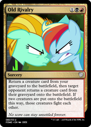 Size: 375x523 | Tagged: safe, edit, lightning dust, rainbow dash, pegasus, pony, g4, the washouts (episode), angry, ccg, clothes, glare, magic the gathering, scrunchy face, trading card, trading card edit, uniform, washouts uniform