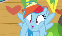 Size: 758x436 | Tagged: safe, screencap, rainbow dash, pegasus, pony, g4, the washouts (episode), banner, cropped, cute, dashabetes, faic, female, heart, mare, open mouth, rainbow dash is best facemaker, shocked, squishy cheeks, surprised