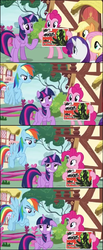 Size: 820x1997 | Tagged: safe, edited screencap, screencap, applejack, fluttershy, pinkie pie, rainbow dash, rarity, twilight sparkle, alicorn, pony, g4, the washouts (episode), comic, floppy ears, nervous, outdoors, ponyville, poster, rainbow dash is not amused, screencap comic, twilight sparkle (alicorn), unamused