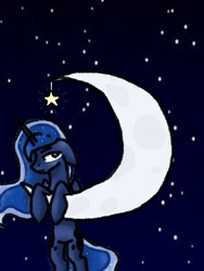 Size: 810x1080 | Tagged: safe, artist:taika403, princess luna, pony, g4, female, moon, simple background, solo, stars, tangible heavenly object, transparent moon
