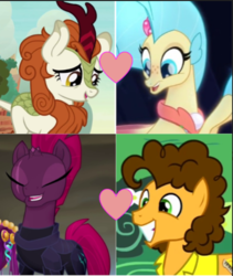 Size: 433x513 | Tagged: safe, autumn blaze, cheese sandwich, princess skystar, tempest shadow, kirin, seapony (g4), g4, my little pony: the movie, sounds of silence, autumnstar, crack shipping, fizzlecheese, meme, otp, shipping, shipping domino