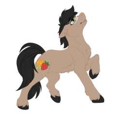 Size: 1278x1189 | Tagged: safe, artist:requiem♥, oc, oc only, pony, brown fur, cheek fluff, commission, dark brown hair, female, fruit, glasses, green eyes, hooves, male, simple background, solo, straight, transparent background