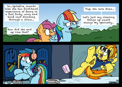 Size: 2267x1622 | Tagged: safe, artist:bobthedalek, rainbow dash, scootaloo, spitfire, pegasus, pony, g4, the washouts (episode), bucket, cap, clothes, comic, derail in the comments, dropping the soap, female, filly, foal, full body wing and hoof cast drinking through a straw, hat, headphones, locker room, mare, misspelling, mop, slipping, soap, sunglasses, this ended in pain, uniform, walkman, whistle, whistling, wonderbolts dress uniform