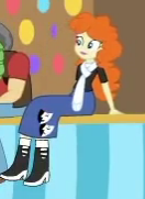 Size: 132x181 | Tagged: safe, screencap, golden hazel, equestria girls, equestria girls series, g4, rollercoaster of friendship, clothes, cropped, long skirt, scarf, sitting, skirt