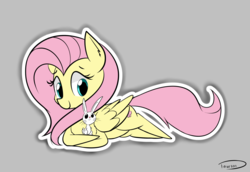 Size: 2298x1585 | Tagged: safe, artist:taurson, angel bunny, fluttershy, pegasus, pony, g4, female, mare, prone, simple background, smiling