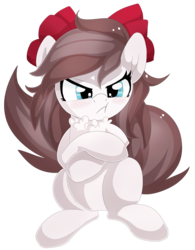 Size: 1200x1538 | Tagged: safe, artist:xsidera, oc, oc only, oc:aurelleah, oc:aurry, pegasus, pony, blushing, bow, chest fluff, clothes, commission, cute, female, fluffy, fluffy mane, fluffy tail, frown, grumpy, hair bow, mare, simple background, sitting, solo, transparent background, tsundere
