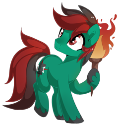 Size: 952x1000 | Tagged: safe, artist:xsidera, oc, oc only, oc:forest farseer, earth pony, pony, aurelleah fan club, simple background, solo, torch, transparent background