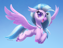 Size: 1506x1130 | Tagged: safe, artist:dawnfire, silverstream, classical hippogriff, hippogriff, g4, season 8, cute, diastreamies, female, flying, smiling, solo