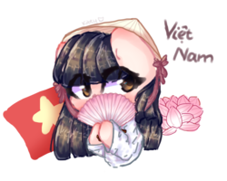 Size: 1280x1024 | Tagged: safe, artist:cutiekittyfoxpainter, oc, oc only, pony, fan, female, flag, flower, lotus (flower), mare, mascot, signature, simple background, solo, traditional dress, transparent background, vietnam, vietnamese