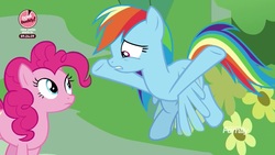 Size: 1920x1080 | Tagged: safe, screencap, pinkie pie, rainbow dash, earth pony, pegasus, pony, g4, the washouts (episode), bake it like buddy, discovery family logo, duo, female, mare, outdoors, worried
