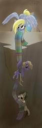 Size: 600x1800 | Tagged: safe, artist:sixes&sevens, derpy hooves, dinky hooves, doctor whooves, time turner, earth pony, pegasus, pony, unicorn, g4, cave, clothes, doctor who, fourth doctor's scarf, scarf, striped scarf, tenth doctor, the doctor