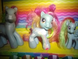 Size: 960x720 | Tagged: safe, artist:user15432, rainbow dash, rainbow dash (g3), earth pony, pegasus, pony, g3, g3.5, g4, female, generation leap, irl, photo, pony toy, toy