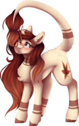 Size: 2676x4284 | Tagged: safe, artist:mauuwde, oc, oc only, oc:maple dawn, pony, unicorn, female, leonine tail, long tail, mare, raised tail, simple background, solo, tail, transparent background, unshorn fetlocks