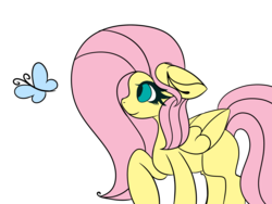Size: 4000x3000 | Tagged: safe, artist:icicle-niceicle-1517, artist:macaroonburst, color edit, edit, fluttershy, butterfly, pegasus, pony, g4, collaboration, colored, female, mare, raised hoof, simple background, solo, transparent background
