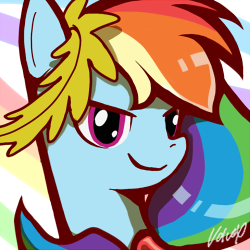 Size: 250x250 | Tagged: safe, artist:volvolvox, rainbow dash, pony, g4, abstract background, alternate hairstyle, bust, female, icon, laurel wreath, portrait, signature, solo