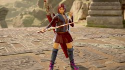 Size: 1200x675 | Tagged: safe, artist:alphamonouryuuken, sunset shimmer, human, g4, 3d, boots, clothes, female, humanized, jacket, pony coloring, pose, shoes, skirt, solo, soul calibur, soul calibur vi, sword, thigh boots, video game, weapon
