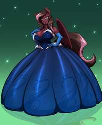 Size: 2700x3300 | Tagged: safe, artist:toughset, oc, oc only, oc:masquerade, pegasus, anthro, anthro oc, bedroom eyes, big breasts, breasts, cleavage, clothes, dress, evening gloves, female, gloves, gown, high res, long gloves, solo, wings