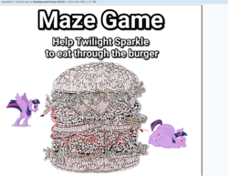 Size: 1386x1071 | Tagged: safe, artist:megarainbowdash2000, edit, twilight sparkle, alicorn, pony, g4, arrow, burger, excited, fat, food, game, hay burger, maze, maze game, meme, obese, simple background, solved, spread wings, text, this will end in colic, twilard sparkle, twilight burgkle, twilight sparkle (alicorn), white background, wingboner, wings