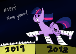 Size: 1400x1000 | Tagged: safe, artist:zouyugi, twilight sparkle, alicorn, pony, g4, alternate cutie mark, dot eyes, female, happy new year, holiday, solo, spikes, twilight sparkle (alicorn)