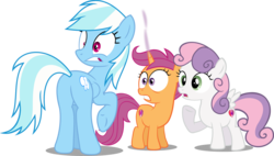 Size: 4218x2402 | Tagged: safe, artist:ekkitathefilly, artist:porygon2z, artist:slb94, edit, edited edit, editor:slayerbvc, vector edit, rainbow dash, scootaloo, sweetie belle, pegasus, pony, unicorn, g4, alternate cutie mark, butt, cute, diasweetes, female, filly, horn, looking back, mare, pegasus sweetie belle, plot, race swap, rainbow-less dash, rainbutt dash, raised hoof, shocked, simple background, smoke, smoking horn, spell gone wrong, surprised, transparent background, trio, underhoof, unicorn scootaloo, vector, whoops, wide eyes