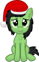 Size: 799x1281 | Tagged: safe, artist:craftycirclepony, oc, oc only, oc:filly anon, pony, chest fluff, christmas, ear fluff, female, filly, happy, hat, holiday, looking at you, santa hat, simple background, sitting, smiling, solo, transparent background