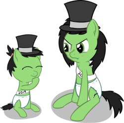 Size: 3146x3122 | Tagged: safe, artist:cleverround, oc, oc only, oc:filly anon, 2019, angry, baby, baby new year, blushing, chest fluff, cute, diaper, duo, ear fluff, embarrassed, eyes closed, female, filly, frown, giggling, hair tie, hat, high res, looking at each other, new year, raised leg, scrunchy face, simple background, sitting, smiling, transparent background