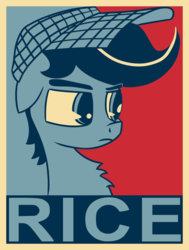 Size: 1250x1650 | Tagged: safe, artist:chopsticks, oc, oc only, oc:chopsticks, pegasus, pony, clothes, food, hat, hope poster, male, poster, rice, shepard fairey, solo, stallion, text