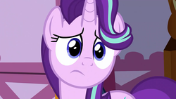Size: 1280x720 | Tagged: safe, screencap, starlight glimmer, pony, unicorn, fame and misfortune, g4, carousel boutique, concerned, cute, female, frown, glimmerbetes, mare, sad, sadface glimmer, sadlight glimmer, sadorable, solo, worried