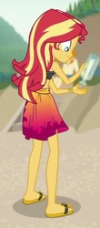 Size: 387x878 | Tagged: safe, screencap, sunset shimmer, equestria girls, g4, my little pony equestria girls: better together, x marks the spot, clothes, feet, female, flip-flops, sandals, sarong, sleeveless, solo, swimsuit