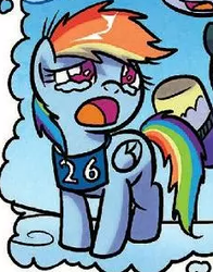 Size: 232x296 | Tagged: safe, artist:agnesgarbowska, idw, official comic, rainbow dash, g4, spoiler:comic, spoiler:comic55, crying, cute, dashabetes, female, filly, filly rainbow dash, sad, sadorable, younger