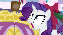 Size: 1280x720 | Tagged: safe, screencap, rarity, pony, unicorn, g4, mystery voice, female, looking up, mare, open mouth, solo
