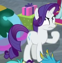 Size: 249x253 | Tagged: safe, screencap, gallus, rarity, sandbar, g4, mystery voice, angry, cropped