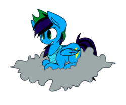 Size: 978x816 | Tagged: safe, artist:crownedspade, oc, oc only, oc:hyper chaser, pegasus, pony, cloud, fangs, male, prone, simple background, solo, stallion, transparent background