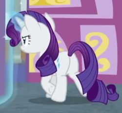 Size: 360x332 | Tagged: safe, screencap, rarity, pony, unicorn, g4, mystery voice, butt, cropped, female, glowing horn, horn, magic, mare, plot, solo, telekinesis