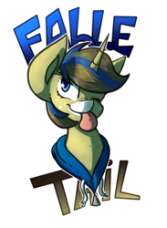 Size: 819x1121 | Tagged: safe, artist:crownedspade, oc, oc only, oc:fable tail, pony, unicorn, badge, bust, female, mare, portrait, simple background, solo, tongue out, transparent background