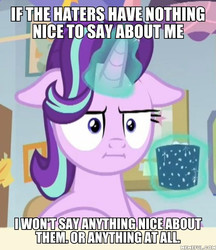 Size: 600x696 | Tagged: safe, edit, edited screencap, screencap, starlight glimmer, pony, g4, marks for effort, adventure in the comments, caption, female, floppy ears, grammar error, i mean i see, image macro, meme, memeful.com, solo, text
